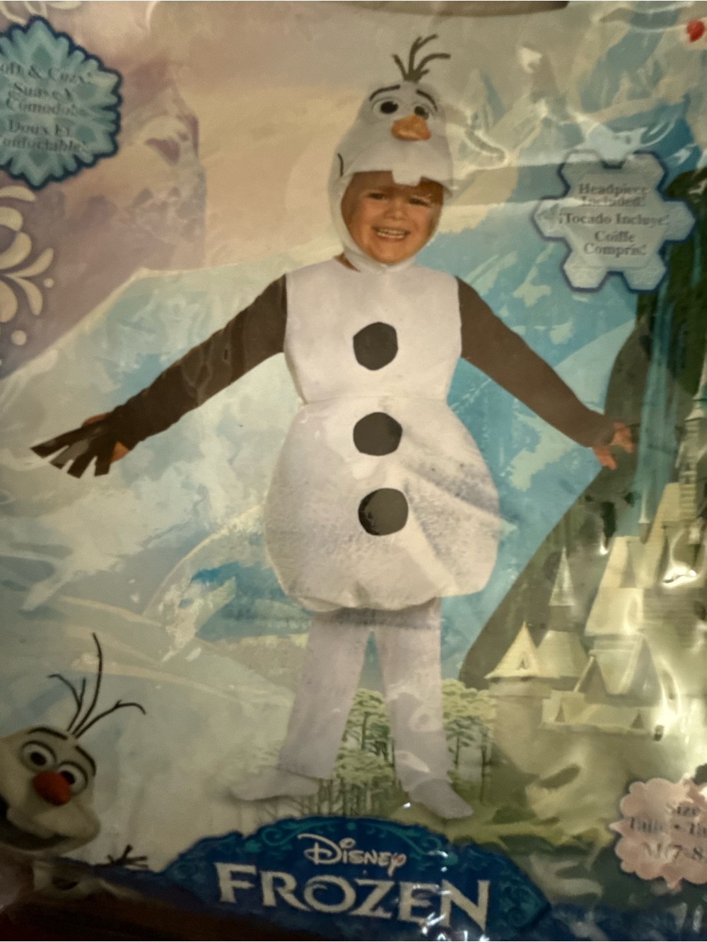 Disney Frozen Olaf Complete Costume Outfit w/ Headpiece, Polyester, M (7-8) NWT